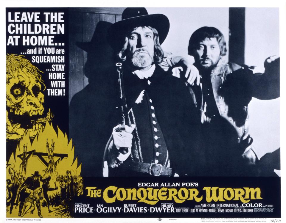 The Conqueror Worm, lobbycard, (aka WITCHFINDER GENERAL), from left, Ian Ogilvy, Hilary Dwyer, (aka Hilary Heath), 1968. (Photo by LMPC via Getty Images)