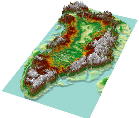 A topographic map of Greenland from bedrock elevation data.
