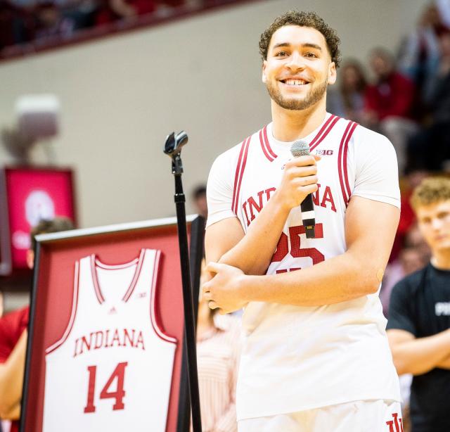 Love in Assembly Hall: IU basketball player discusses Senior Night proposal  to IU cheerleader: IU News