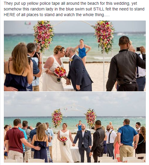 The original post, re-shared to Reddit, called out a beachside wedding crasher. Photo: Reddit