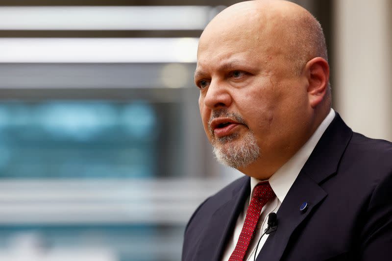 International Criminal Court Prosecutor Karim Khan speaks during an interview with Reuters