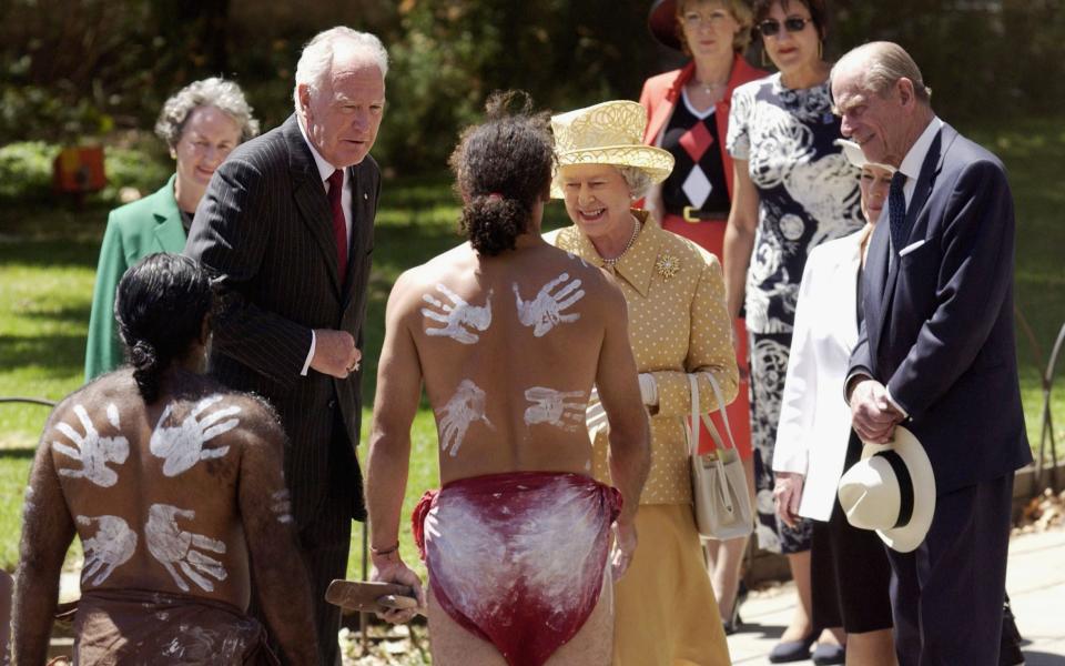 Queen Elizabeth II with her husband, Prince Philip, and the Australian governor-general of the time, Peter Hollingworth