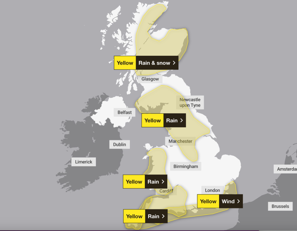 Britain is set to be battered by heavy rain and flooding (Met Office)