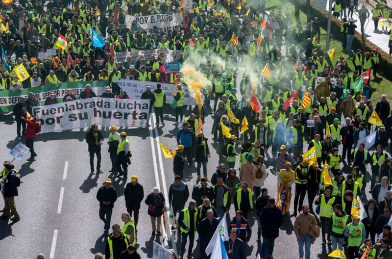 Demonstrating farmers walk along the the Paseo de la Castellana during a protest against the European agricultural policies and their working conditions. Alberto Ortega/EUROPA PRESS/dpa