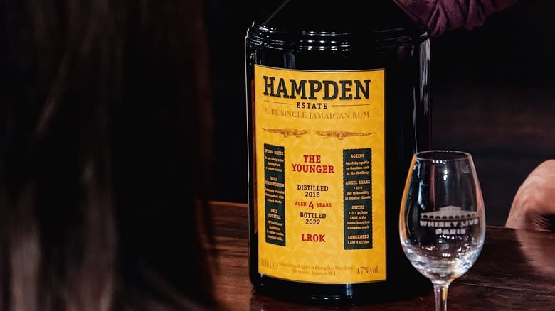 hampden estate rum bottle with glass