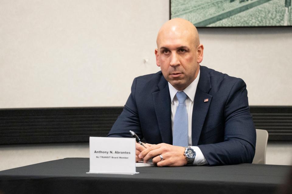 Mar 5, 2024; Paterson, NJ, USA; NJ Transit Board Member Anthony Abrantes during a public hearing about NJ Transit's proposed fare hike at Passaic County Community College.