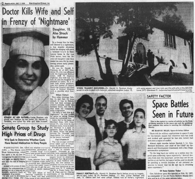 The infamous Perelson murders was covered by the Los Angeles Times on Dec. 5, 1959. LA Times