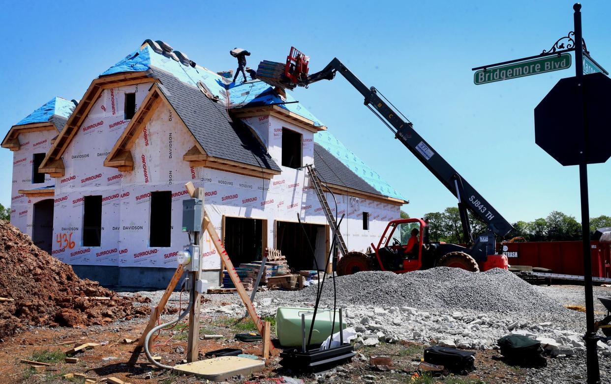 New housing construction continues in the Shelton Square subdivision in Murfreesboro on Monday, April 24, 2023.