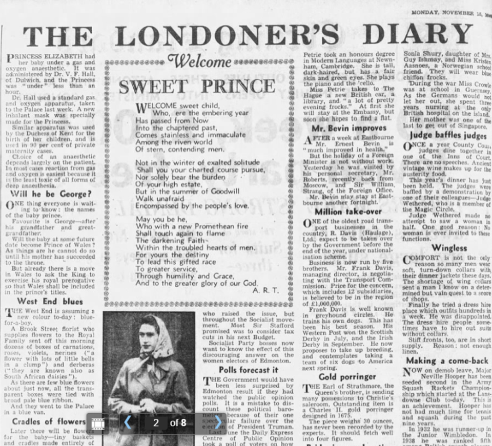 The Londoner’s Diary, 15th November 1948 (Evening Standard Londoner’s Diary 15th November 1948)