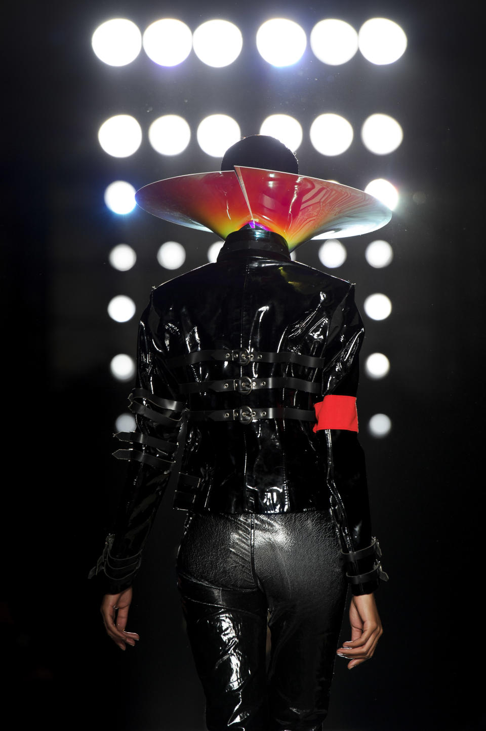 A model wears a design from the Philip Treacy Spring/Summer 2013 collection during London Fashion Week, Sunday, Sept. 16, 2012. (AP Photo/Jonathan Short)