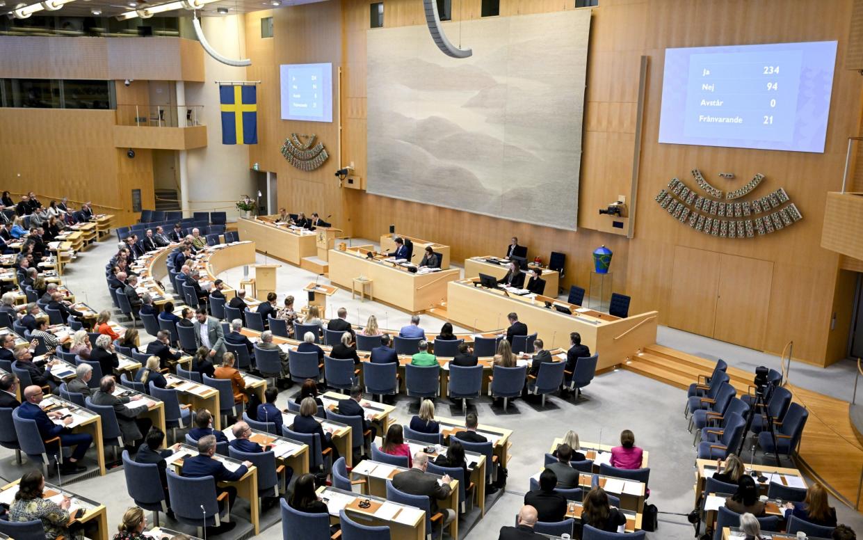 Members of the Swedish Parliament debate on the new gender identity law, in Stockholm