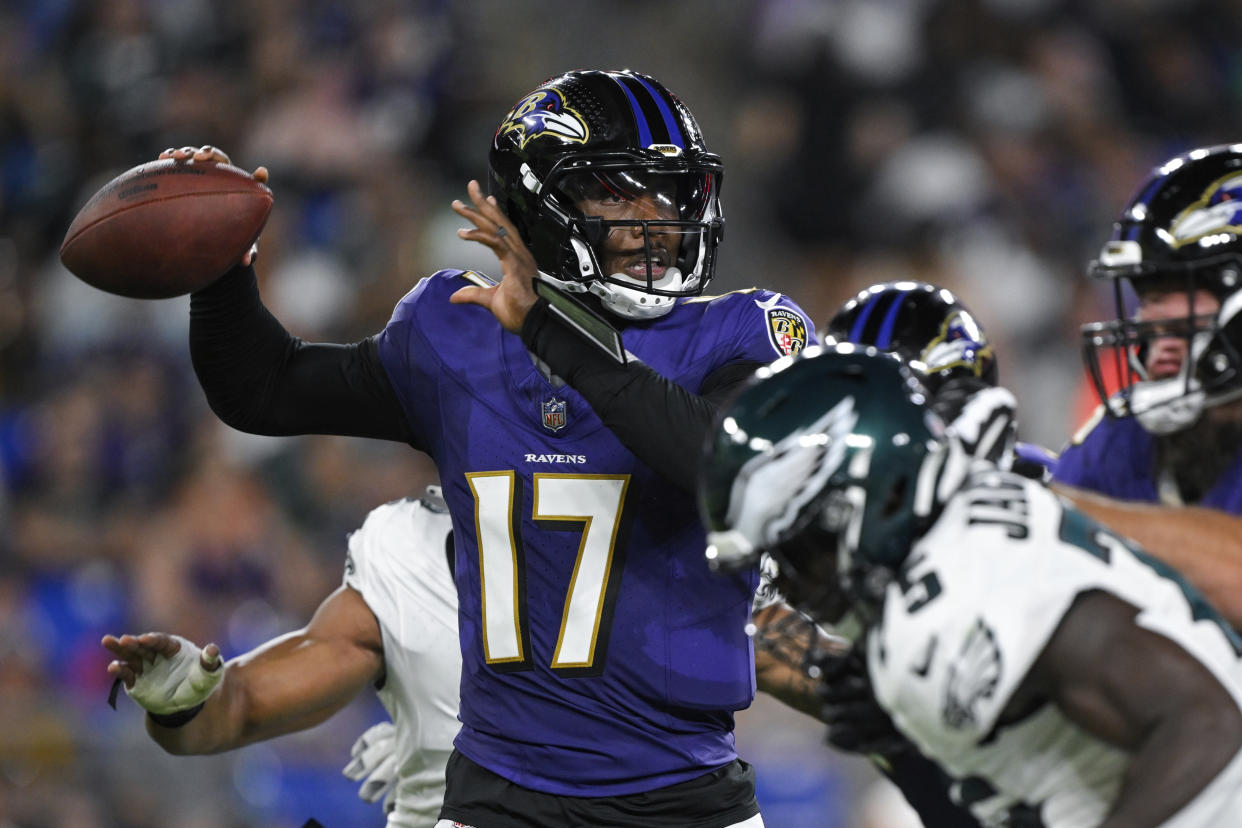 Baltimore Ravens quarterback Josh Johnson (17) and his team beat the Eagles in last week's preseason opener. (AP Photo/Terrance Williams)