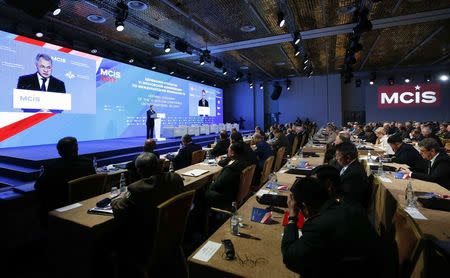 Participants listen to Russian Defence Minister Sergei Shoigu during the annual Moscow Conference on International Security (MCIS) in Moscow, Russia, April 26, 2017. REUTERS/Maxim Shemetov