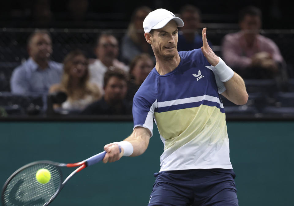 PARIS, FRANCE - OCTOBER 31: Andy Murray of Great Britain during day 1 of the Rolex Paris Masters 2022, an ATP 1000 tennis event at Accor Arena in Bercy on October 31, 2022 in Paris, France. (Photo by Jean Catuffe/Getty Images)