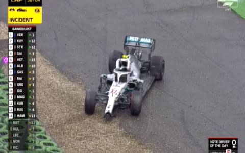 Bottas's crashed Mercedes - Credit: SKY SPORTS F1