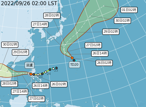 中颱「諾盧」進入呂宋島地形遭破壞、強度略減弱，不過它進入南海後，仍有再次增強的趨勢。（中央氣象局提供）