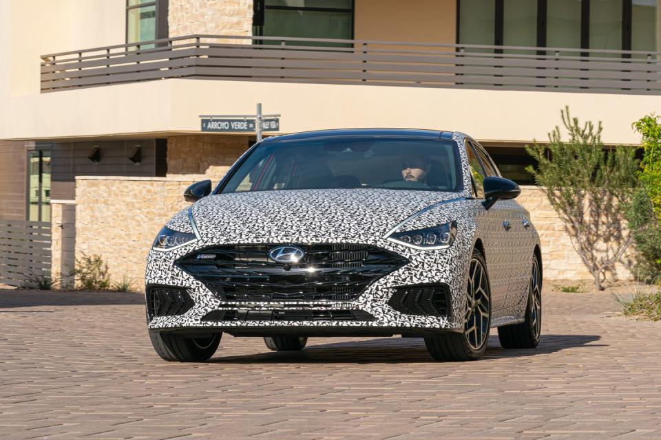 <p>The Sonata N-Line's turbocharged 2.5-liter inline-four will make at least 290 horsepower and 310 lb-ft of torque.</p>