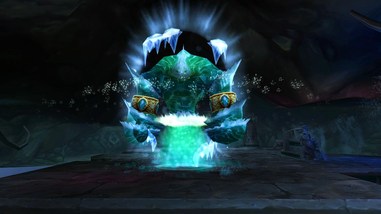  One of WoW Classic's Season of Discovery creatures stares at the screen while standing in a damp cave. 