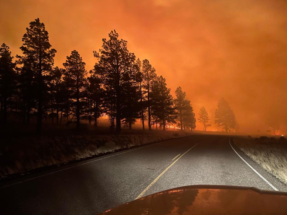 The Tunnel Fire burns near Flagstaff during April 2022.