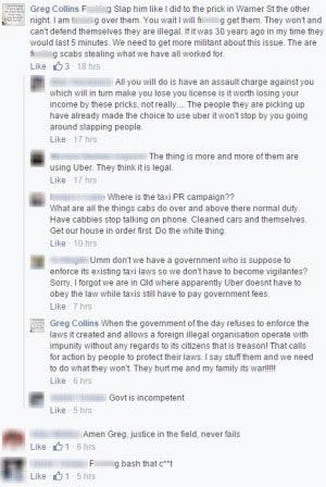 The originial post Mr Collins allegedly took to the Brisbane Taxi Driver Facebook page. Photo: Facebook page