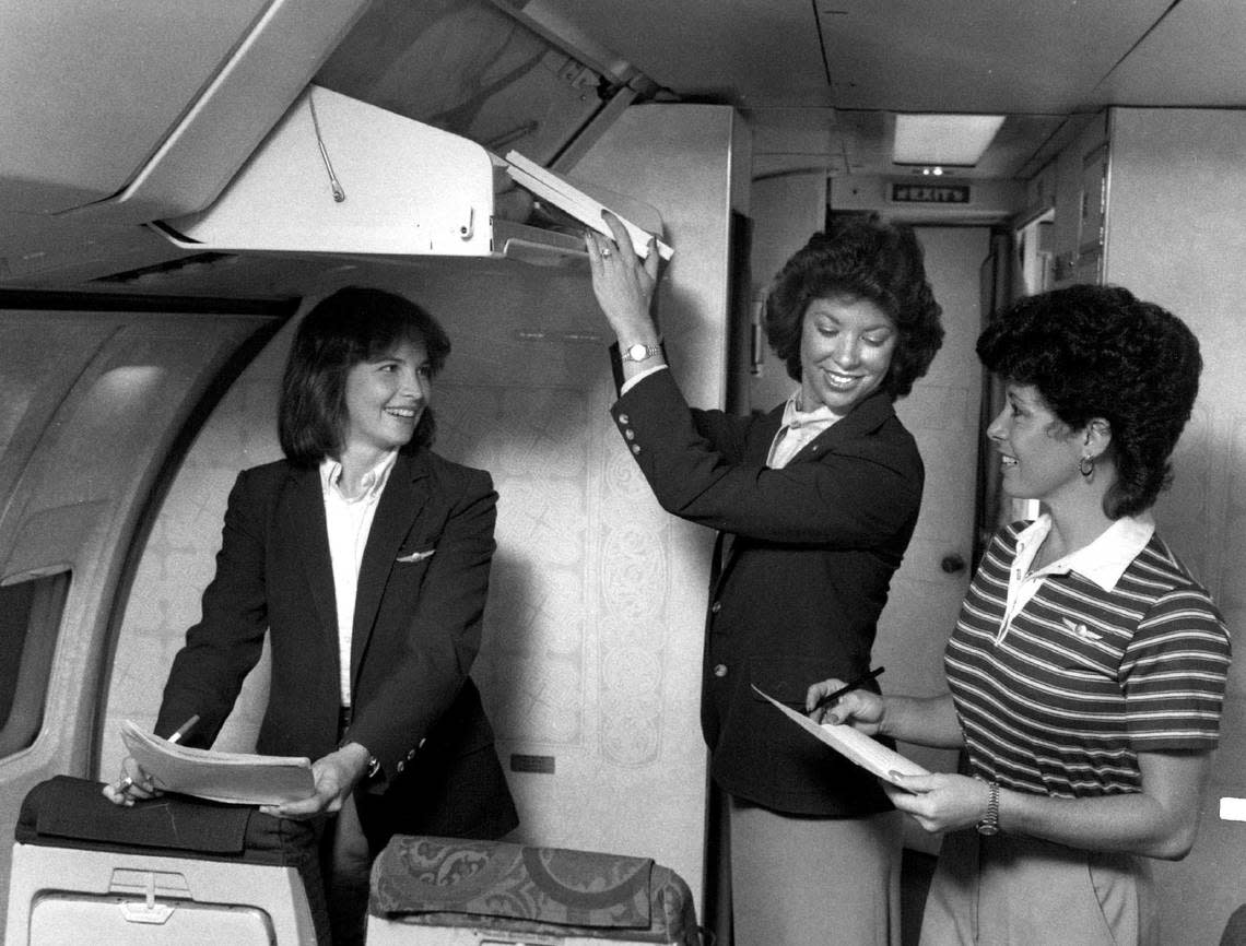 Flight attendants aboard an Air Florida flight to Orlando: Sue Weber, Bonnie Williams, Paula Berris