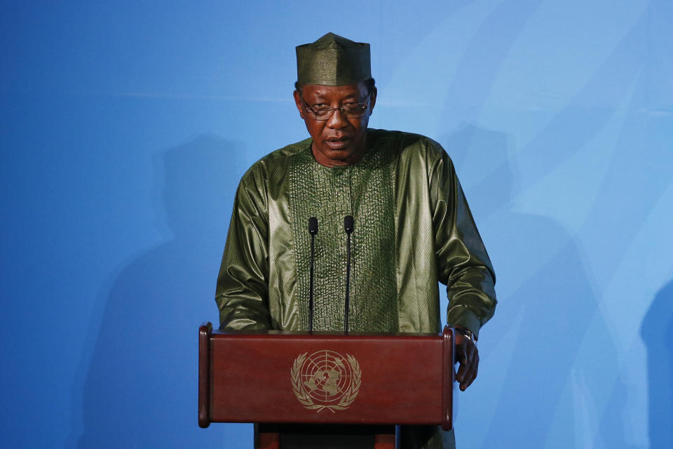 Chad's President Idriss Deby Itno addresses the Climate Action Summit in the United Nations General Assembly, at U.N. headquarters, Monday, Sept. 23, 2019. (AP Photo/Jason DeCrow)