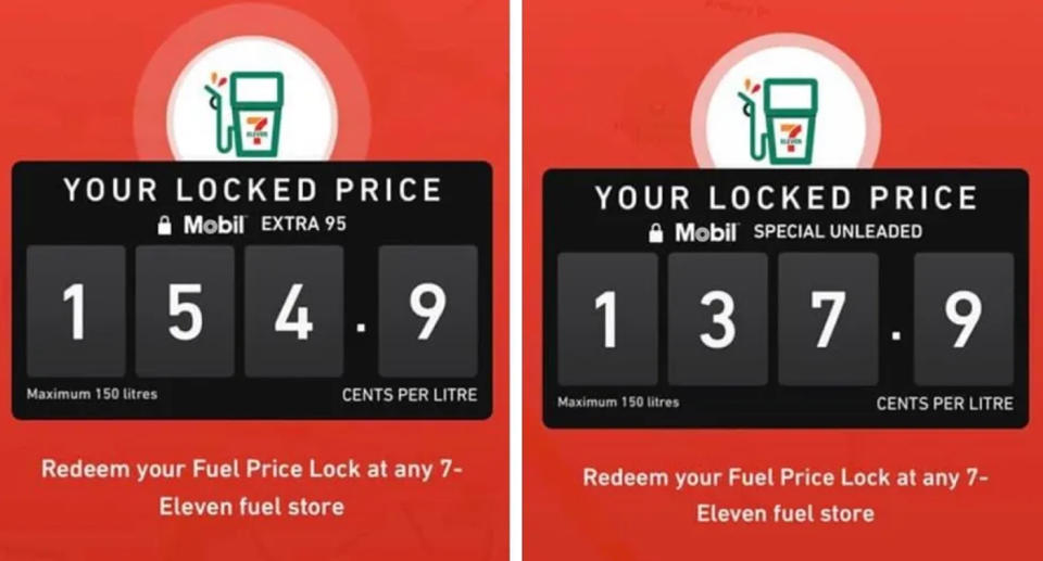 Two screenshots of people's locked prices when using the 7-Eleven feature.