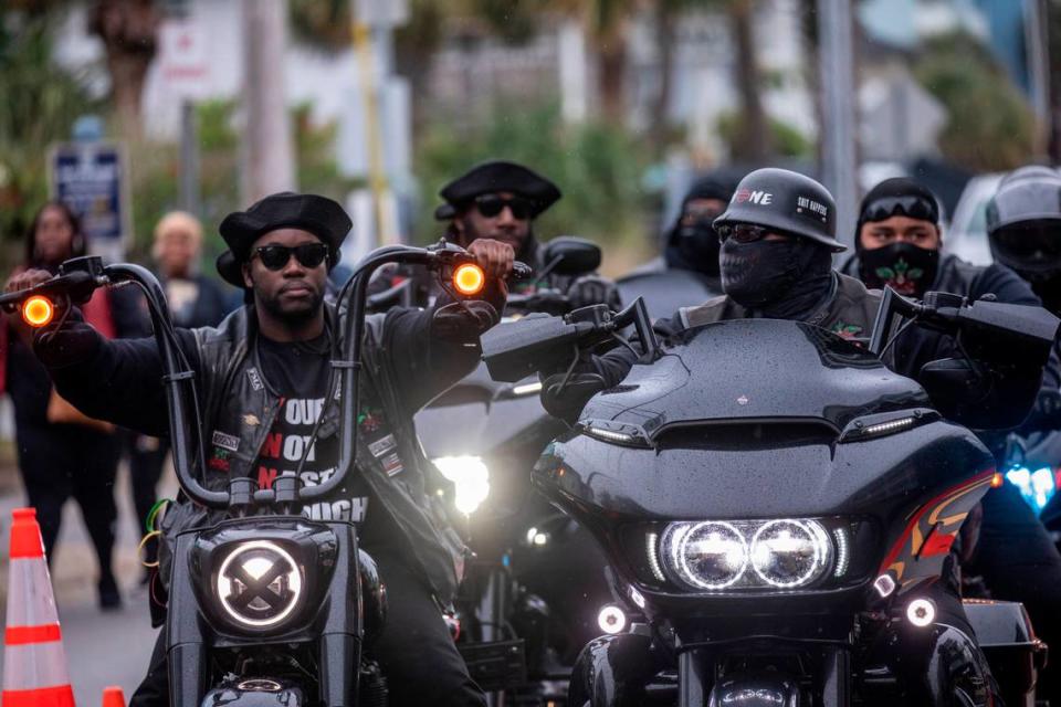 Unseasonably cool temperatures and drenching rains put a damper of Atlantic Beach Bike Week on Friday, but bikers packed into garages around North Myrtle Beach for holiday parties. May 26, 2023.