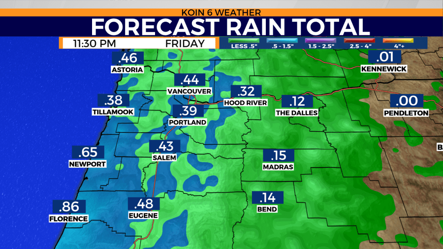 Forecast rain totals for Friday