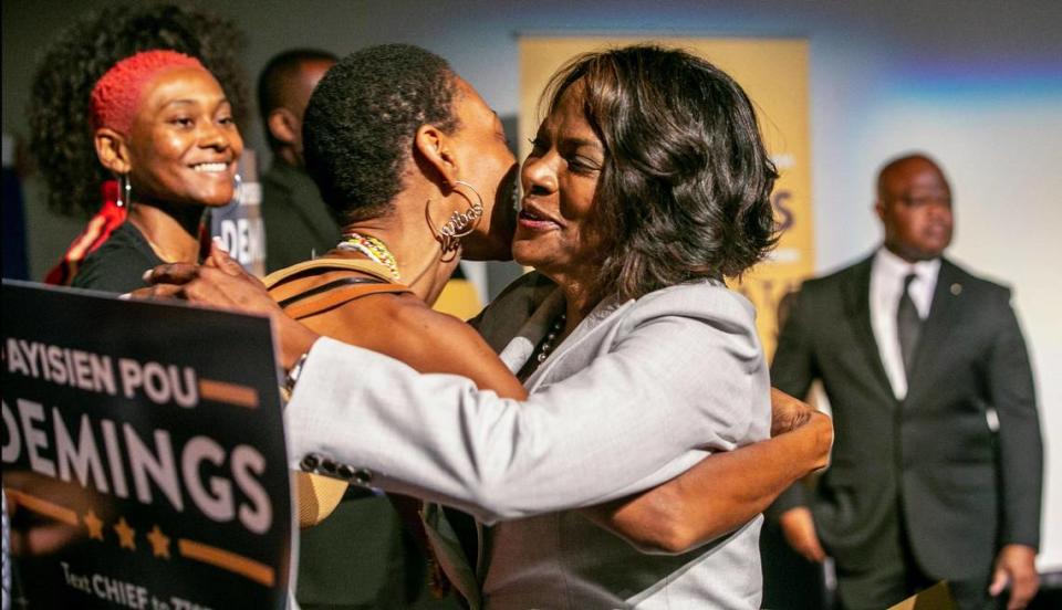 U.S. Rep. Val Demings shares with supporters during the “Meet the Chief” rally at the Little Haiti Cultural Center in her campaign for U.S. Senate against Sen. Marco Rubio, in Miami, on Tuesday, May 24, 2022.