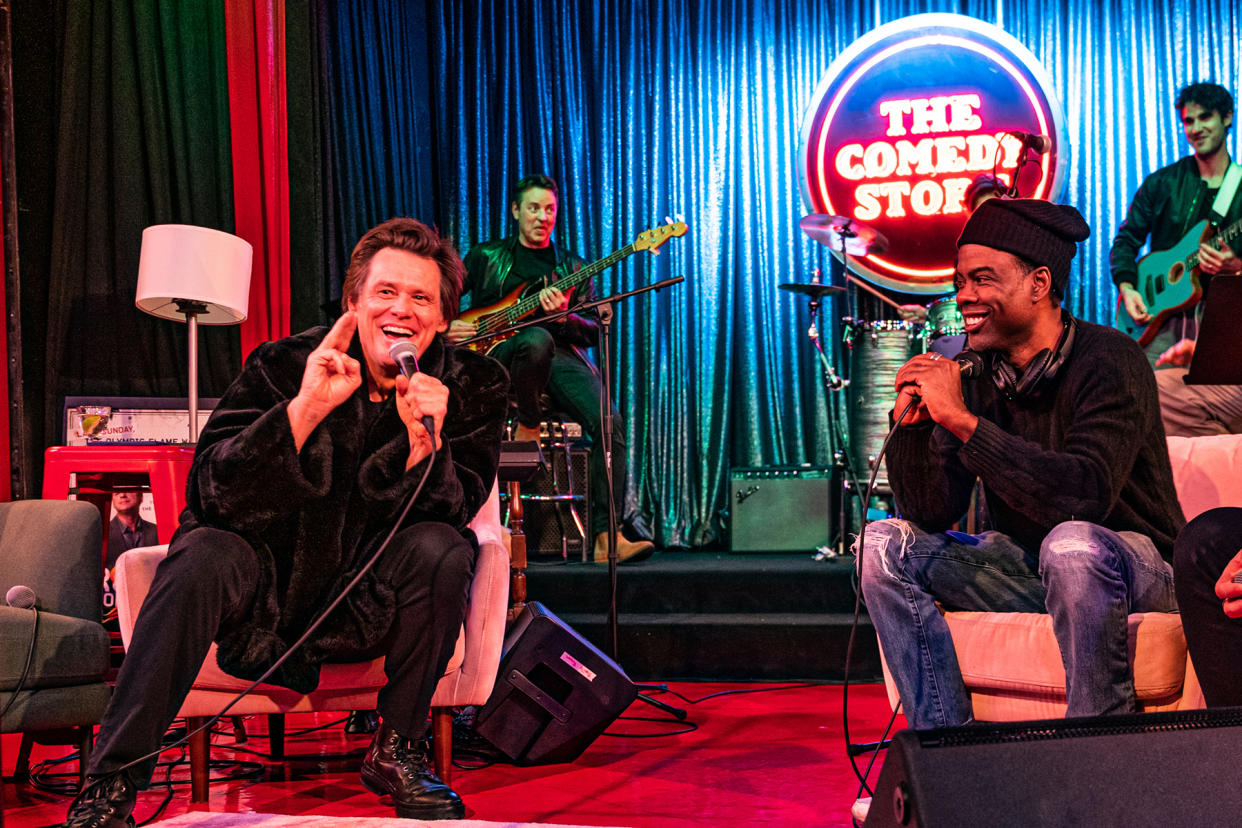 L - R: Jim Carrey, Chris Rock, Jeff Ross. Dirty Daddy: The Bob Saget Tribute - Credit: Mathieu Bitton/Netflix