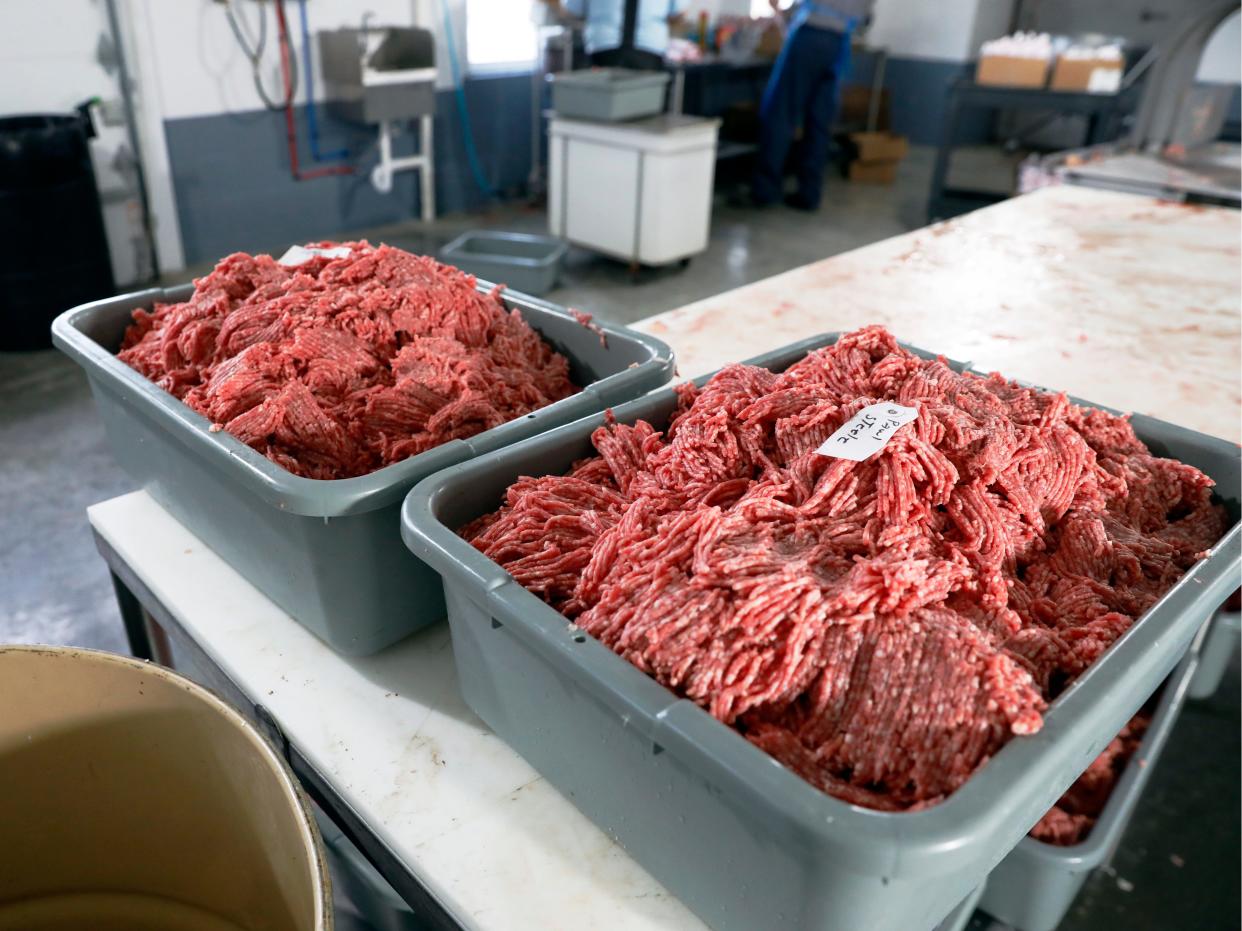 Ground beef sits on a counter inside of Country Custom Meats, located at 4620 Prospect Church Road in Adamsville. The business is operated by Norman Yoder, who previously worked for his brother's roofing company.