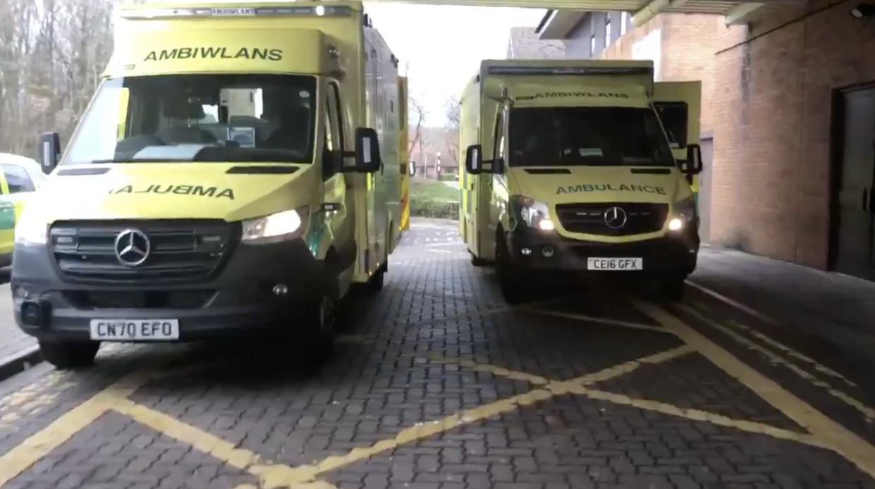 The ambulances lined up outside the hospital (ITV News)