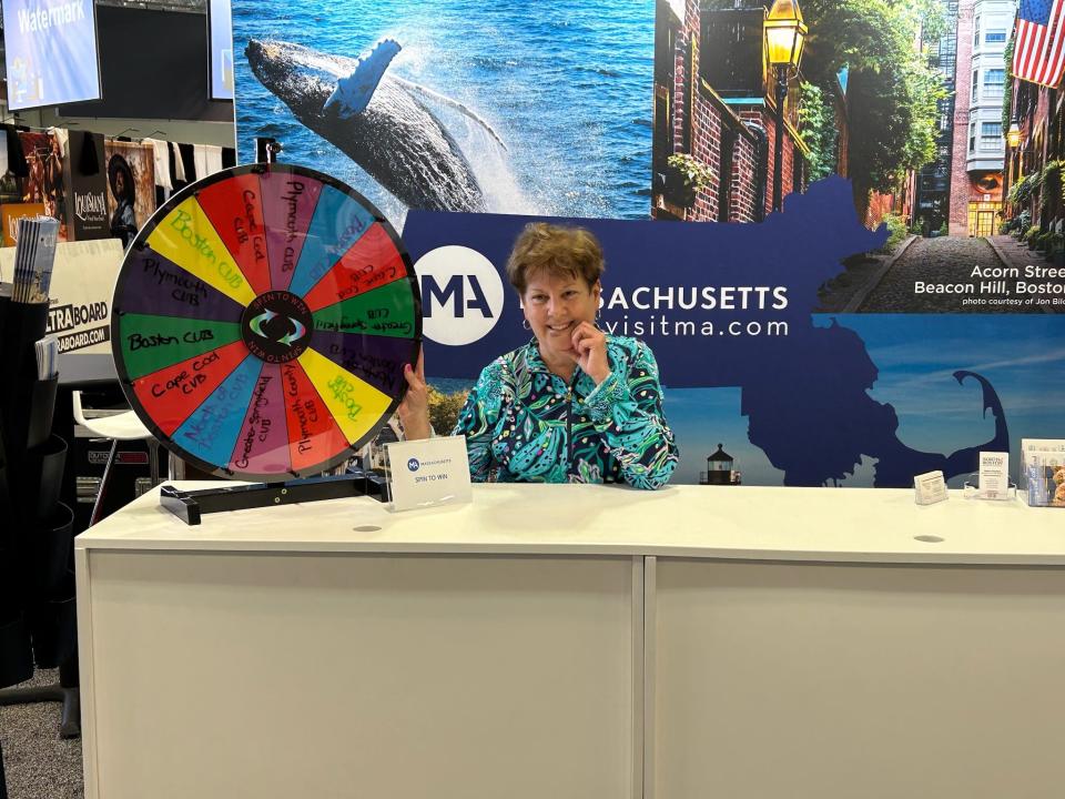 Cape Cod Chamber of Commerce Senior Vice President of Sales Patti Lloyd sells Cape Cod at the American Bus Association Convention in Nashville last month. The Chamber partnered with the Massachusetts Convention and Visitors Bureau at the annual event.