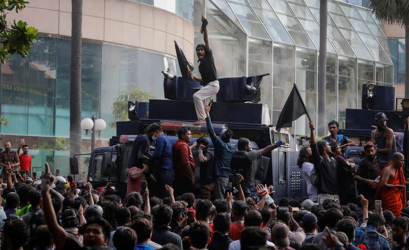 FILE PHOTO: Students protest near the President's House amid the country's economic crisis, in Colombo