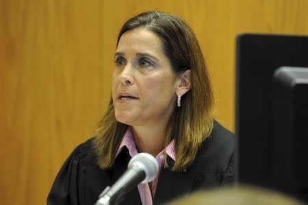 Superior Court Judge Barbara Bellis during a hearing to hear arguments brought to dismiss a wrongful death lawsuit against rifle maker Remington Arms, over the Sandy Hook Elementary School massacre in Bridgeport, Connecticut, June 20, 2016. REUTERS/Ned Gerard/Hearst Connecticut Media/Pool/File photo