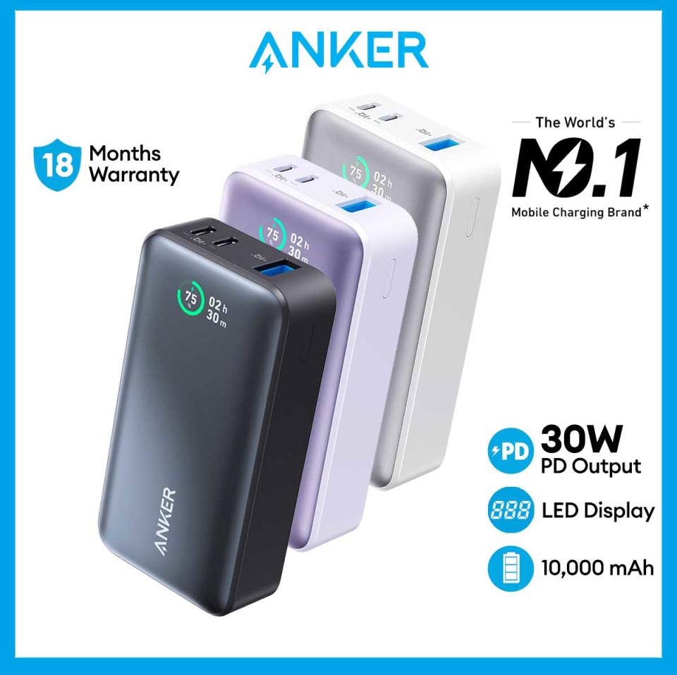 Anker Powerbank Fast Charging Power Bank PowerCore PowerBank 10000mah 30W Portable Charger USB C PD (A1256). (Photo: Lazada SG)