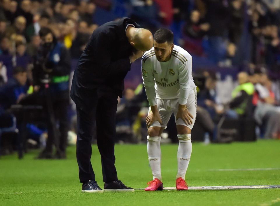 Concern: Hazard was substituted during Real Madrid's defeat to Levante Photo: AFP via Getty Images