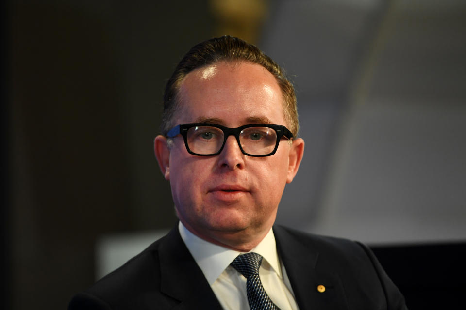 CANBERRA, AUSTRALIA - SEPTEMBER 18: Qantas CEO Alan Joyce speaks at National Press Club on September 18, 2019 in Canberra, Australia. The CEOs of Australia's major domestic airlines are speaking on Australia's airport monopoly. The airlines have collectively called on the Government to implement reforms proposed by the ACCC that would bring airports into line with other essential infrastructure in Australia. (Photo by Tracey Nearmy/Getty Images)