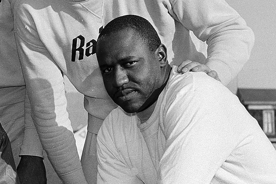 FILE - Oakland Raiders NFL football player Art Powell poses on the field Dec. 17, 1962 in Oakland, Calif. Powell is a finalist for the Pro Football Hall of Fame class of 2023. (AP Photo/Robert Klein)