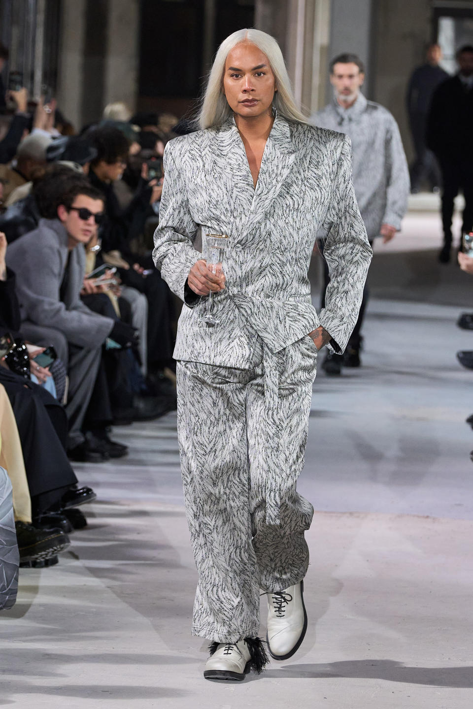 PARIS, FRANCE - JANUARY 17: (EDITORIAL USE ONLY - For Non-Editorial use please seek approval from Fashion House) Sutan "Raja" Amrull walks the runway during the LGN Louis Gabriel Nouchi Menswear Fall/Winter 2024-2025 show as part of Paris Fashion Week on January 17, 2024 in Paris, France. (Photo by Francois Durand/Getty Images)