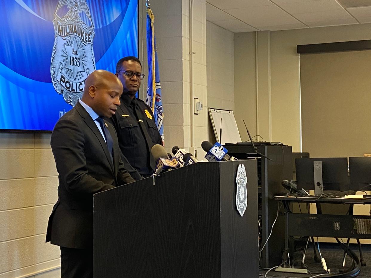 Milwaukee Mayor Cavalier Johnson and Police Chief Jeffrey Norman presented third quarter 2023 crime statistics Tuesday at the Police Administration Building, 749 W. State St.