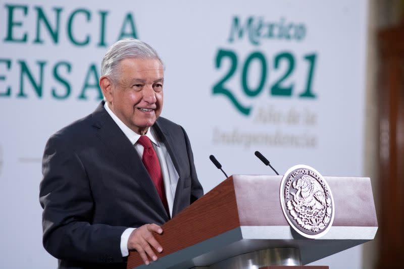 Mexico's President Andres Manuel Lopez Obrador holds a news conference, at the National Palace in Mexico City