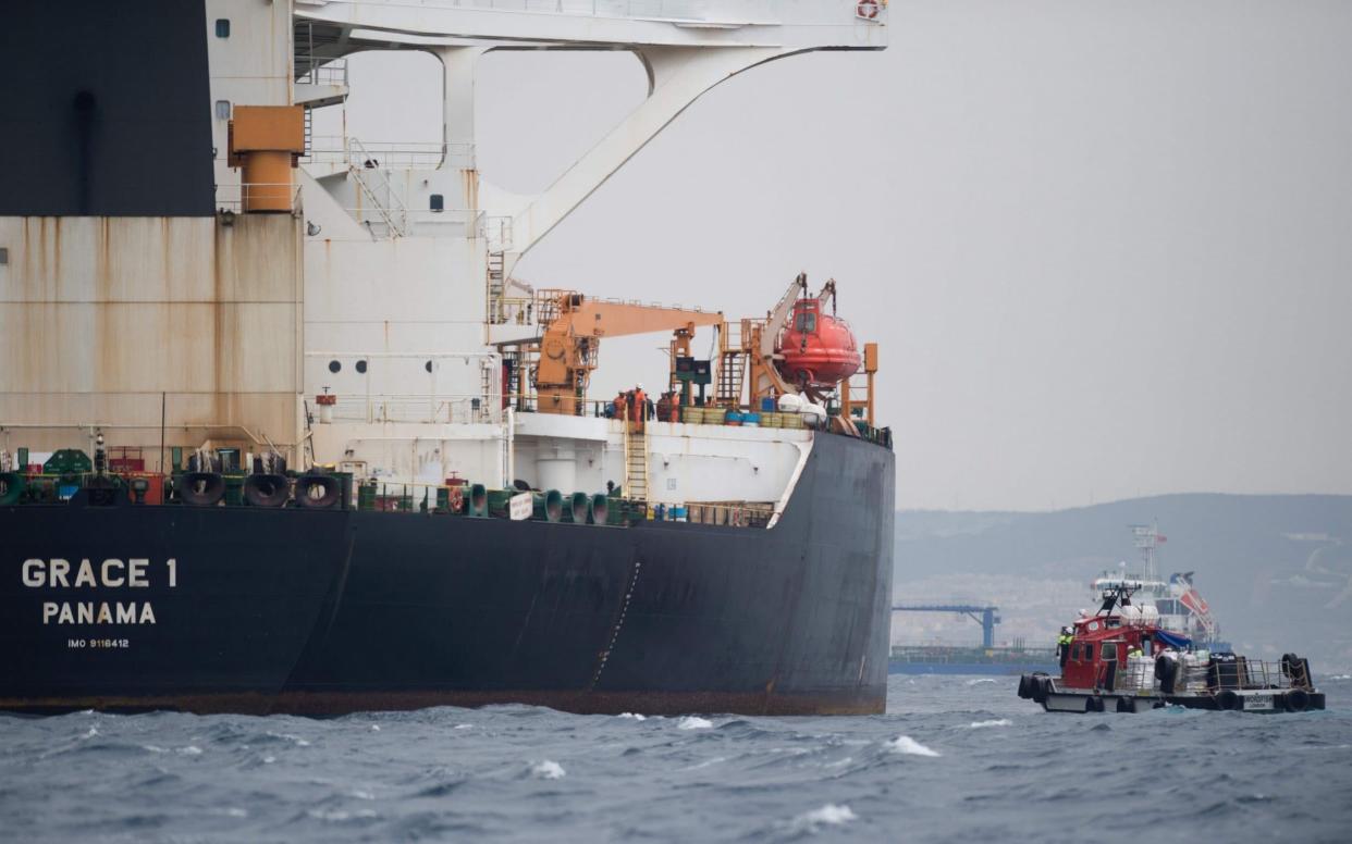 A ship approaches supertanker Grace 1 off the coast of Gibraltar  - AFP