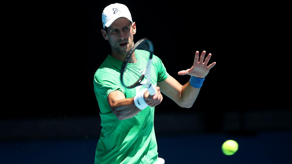 Novak Djokovic, pictured here during a practice session ahead of the Australian Open.