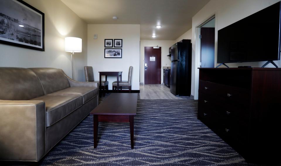 An extended-stay suite is shown Tuesday at the newly opened Cobblestone Hotel & Suites.