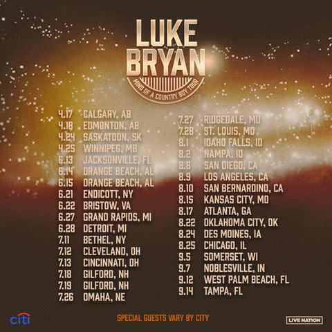 <p>Courtesy of Live Nation</p> Luke Bryan's Mind of a Country Boy Tour poster