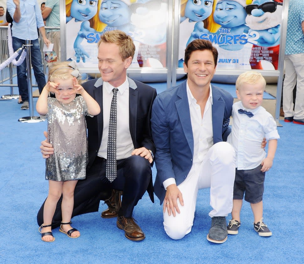 Actor Neil Patrick Harris (2nd from L), partner David Burtka with their children Gideon Burtka-Harris, (R) and Harper Burtka-Harris arrive at the Los Angeles Premiere 