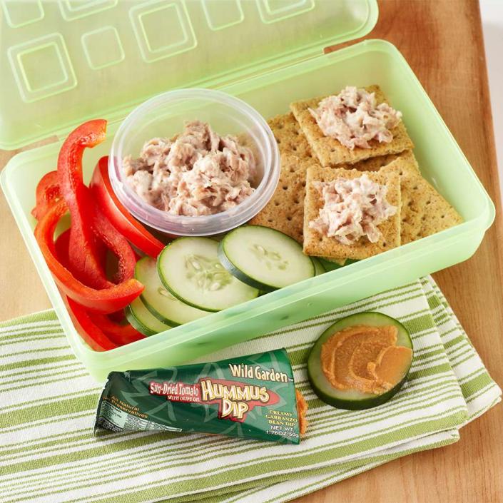 <p>A fun twist on a tuna salad sandwich. This Tuna Salad & Crackers recipe uses wheat crackers instead of bread! <a href="https://www.eatingwell.com/recipe/266426/tuna-salad-crackers/" rel="nofollow noopener" target="_blank" data-ylk="slk:View Recipe;elm:context_link;itc:0" class="link ">View Recipe</a></p>