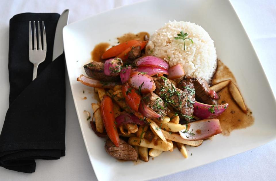 Lomo saltado at Las Uvas Restaurant in Modesto, Calif., Thursday, Oct. 5, 2023. The eatery on Coffee Road is the city’s only restaurant featuring food from Peru.